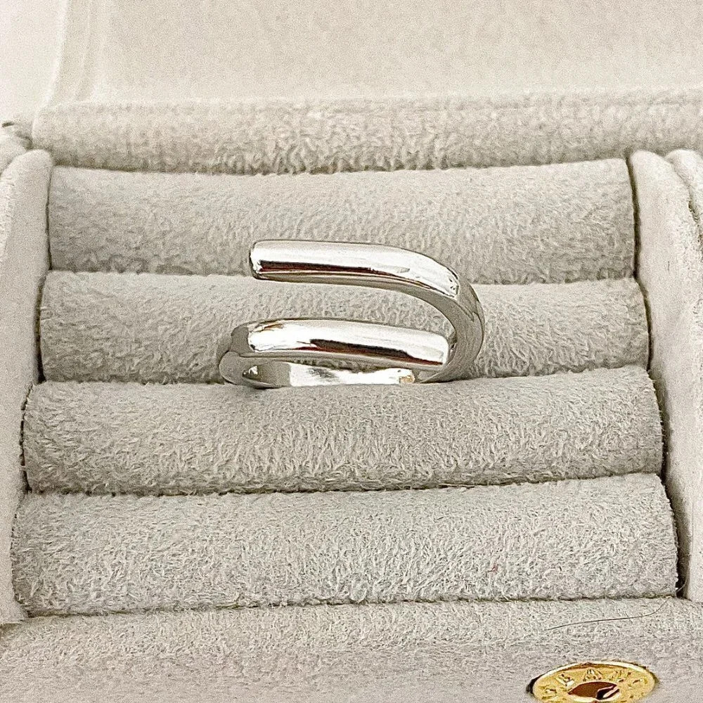 925 Sterling Silver Double Bar Ring Silver Geometric Bar Ring Adjustable Ring